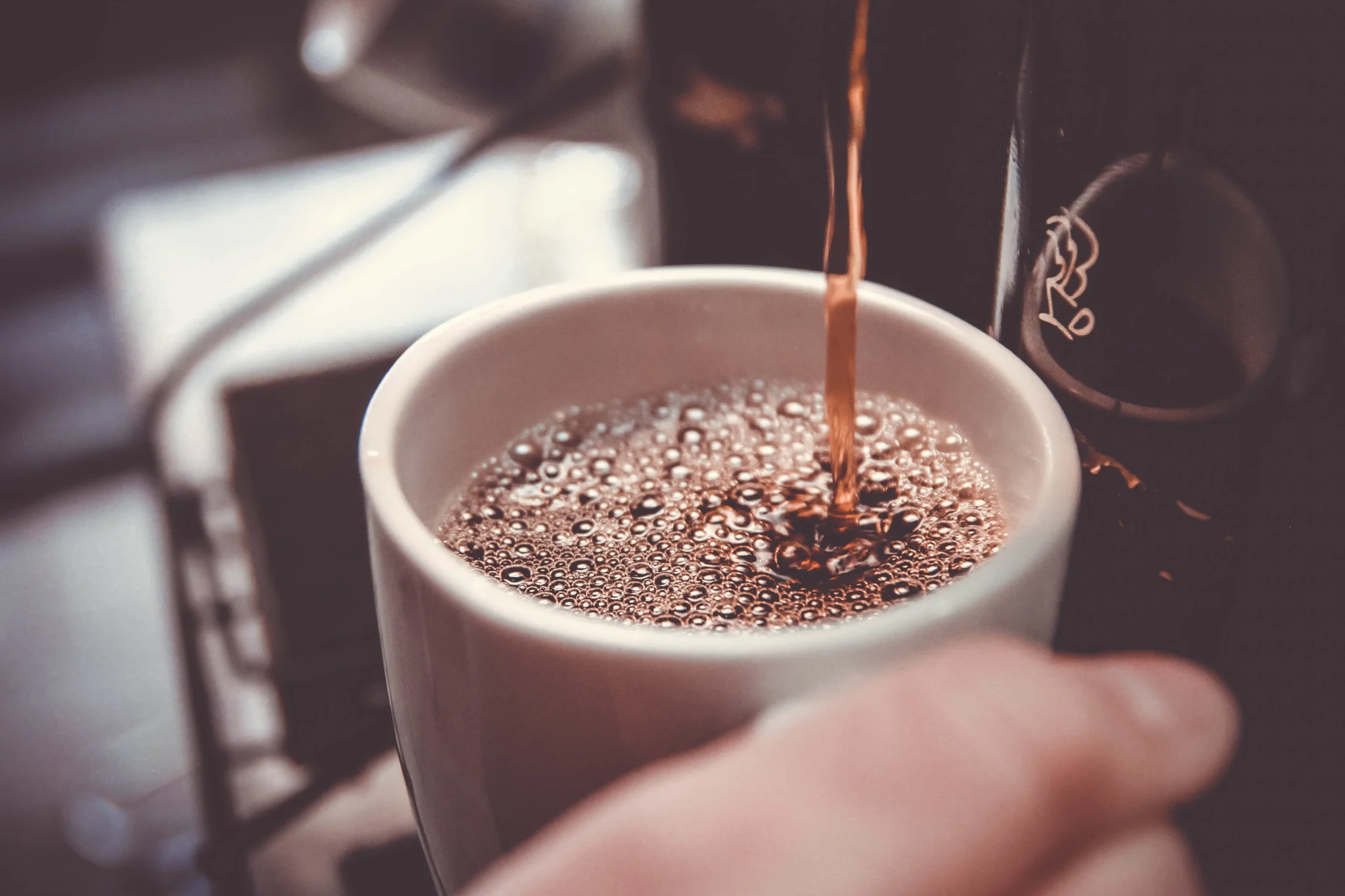 Closeup of coffee brewing.