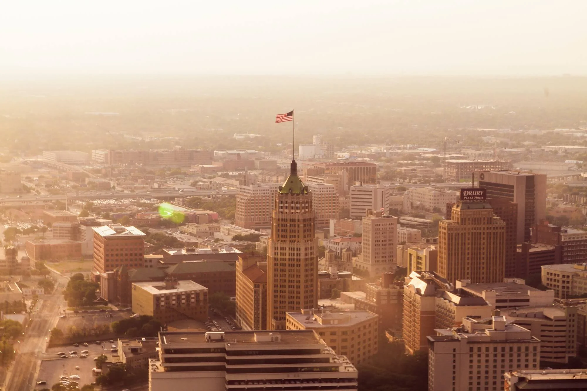 Aerial view of the San Antonio, Texas skyline in the morning.