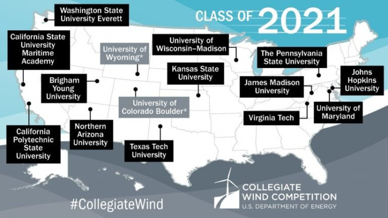 Map of Collegiate Wind Competition teams