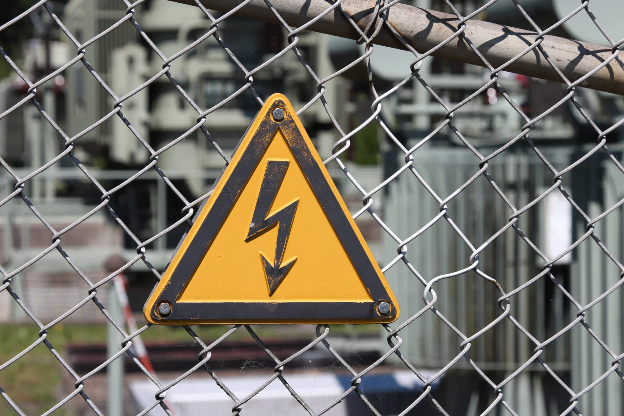 Electric shock safety signage at a renewable energy facility.