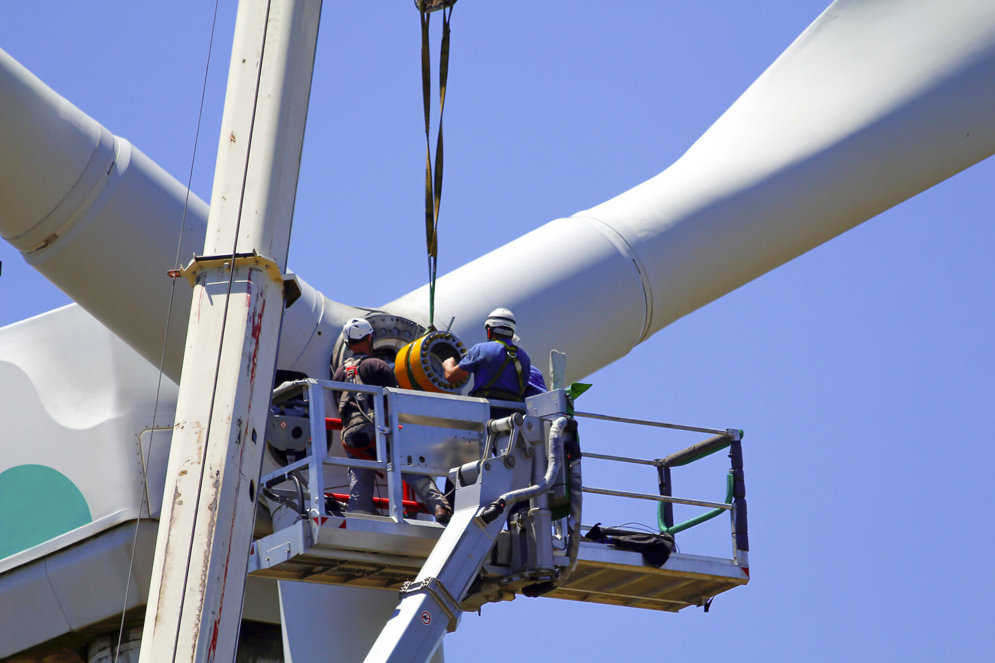 Workers suspended working on a wind turbine project.