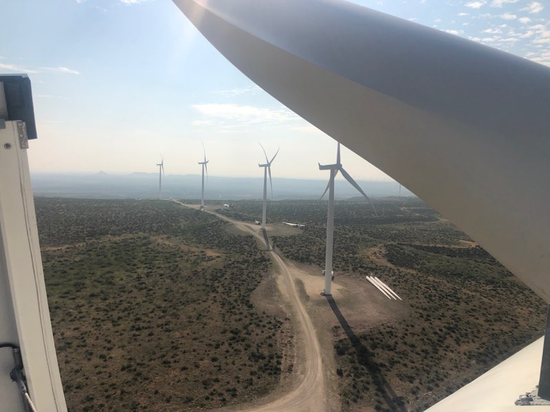 Aerial photo from wind turbine blade, looking at horizon.