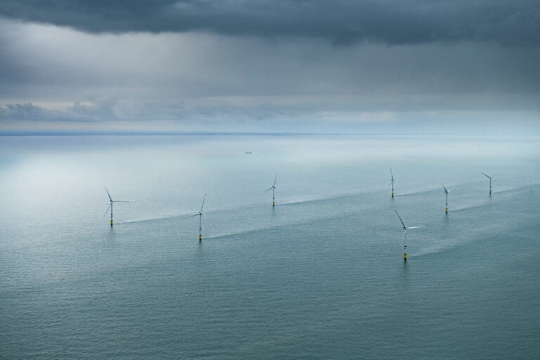 Aerial images of an offshore wind farm