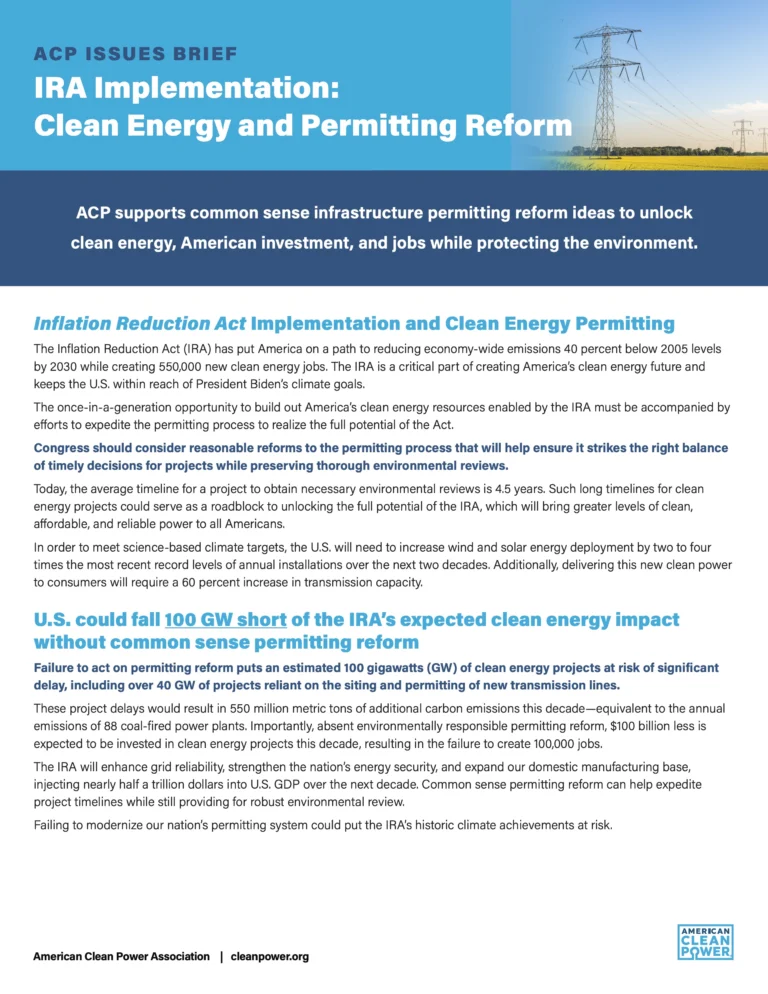ACP Publication on IRA Implementation: Clean energy and Permitting Reform.