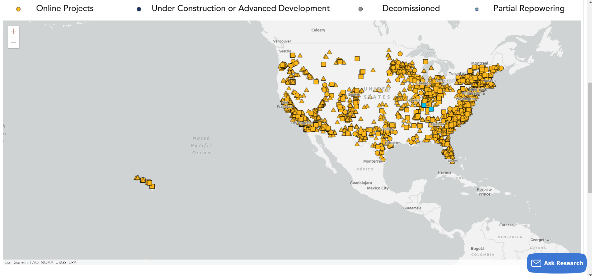 Map of projects in the United States.