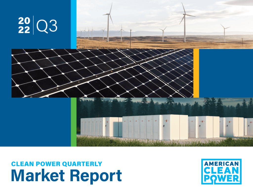 Promotional material for ACP's Clean Power Quarterly Market Report for 2022 Q3.