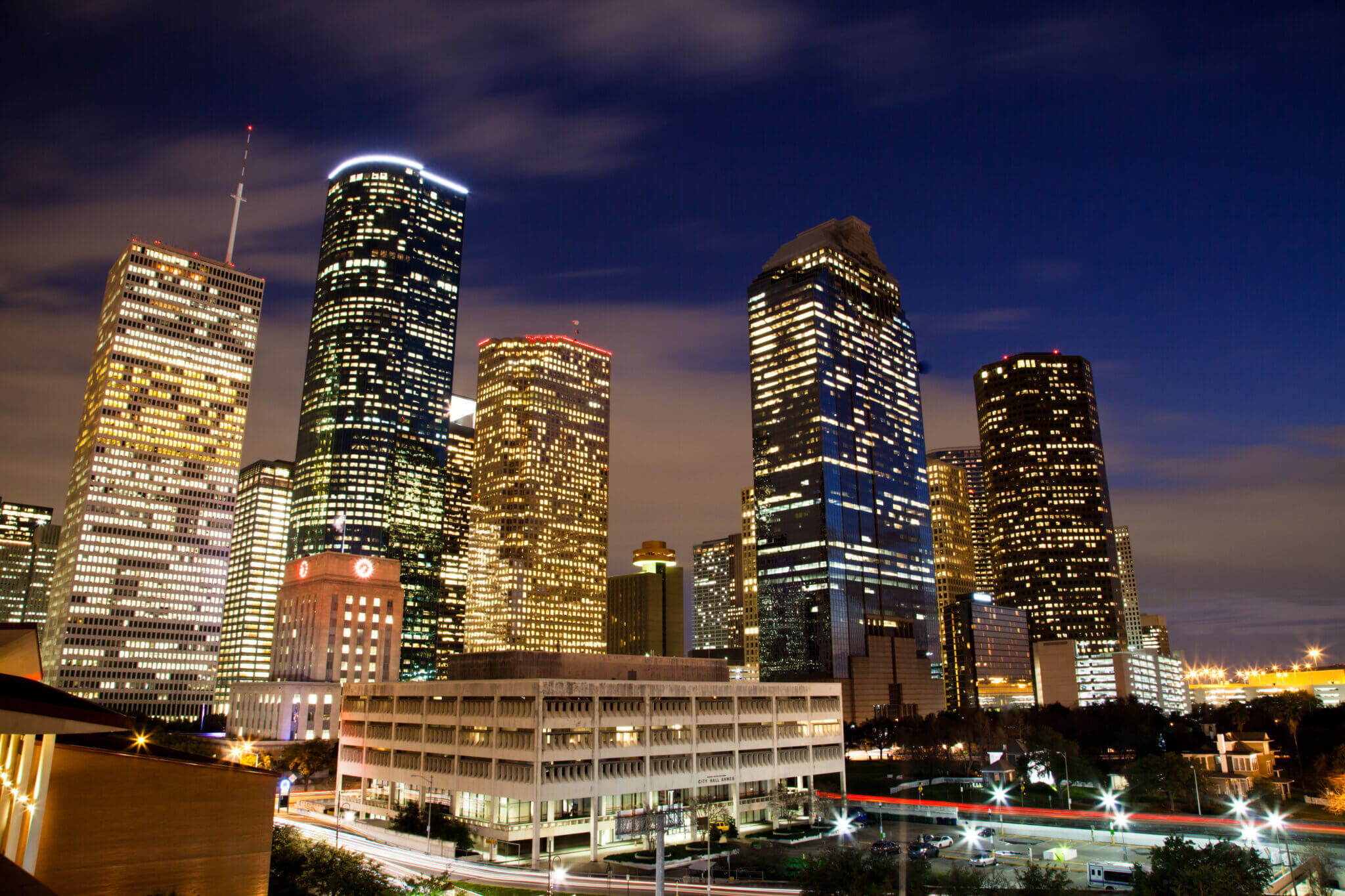 Downtown Houston at night.