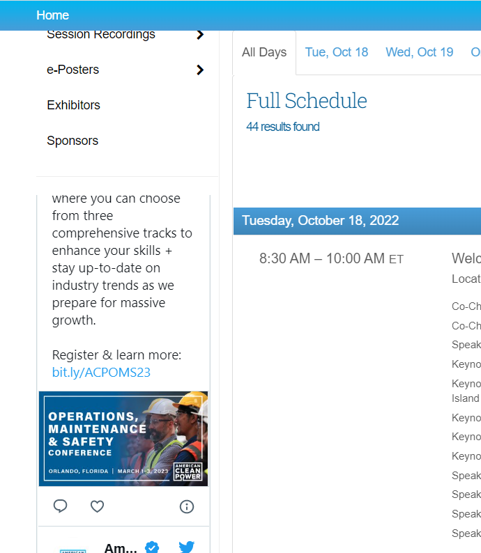 Webpage displaying event schedule with sponsorship opportunity.