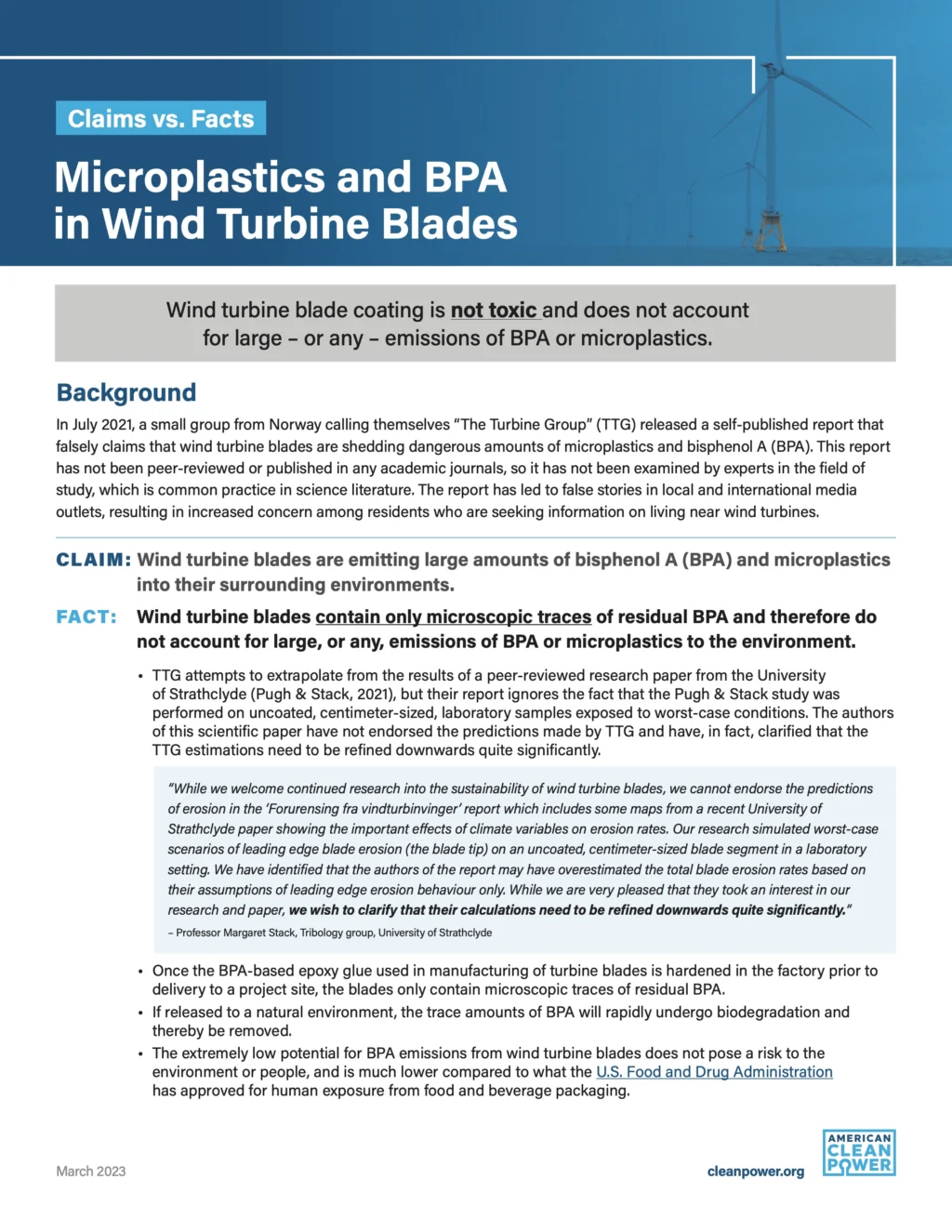 ACP Factsheet on Microplastics and BPA in Wind Turbine Blades.