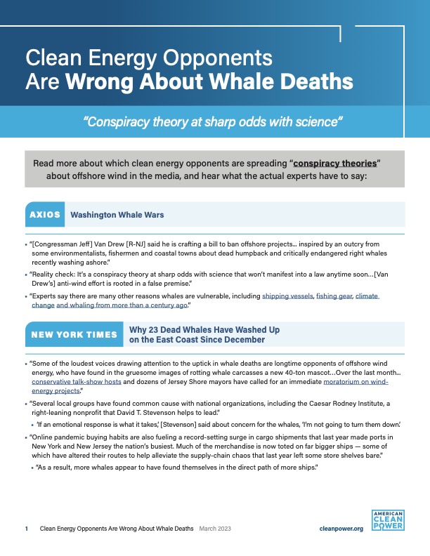 Clean Energy Opponents Are Wrong About Whale Deaths ACP Fact Sheet.