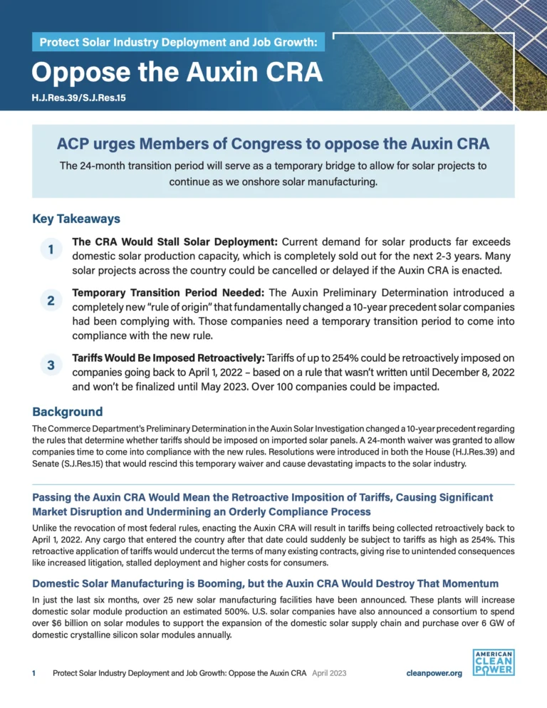 ACP One Pager Opposing the Auxin CRA for Congress.