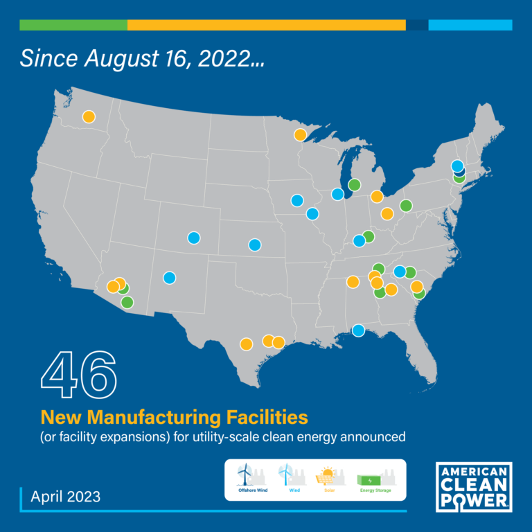 Map of US with New Manufacturing Facilities since August 2022.