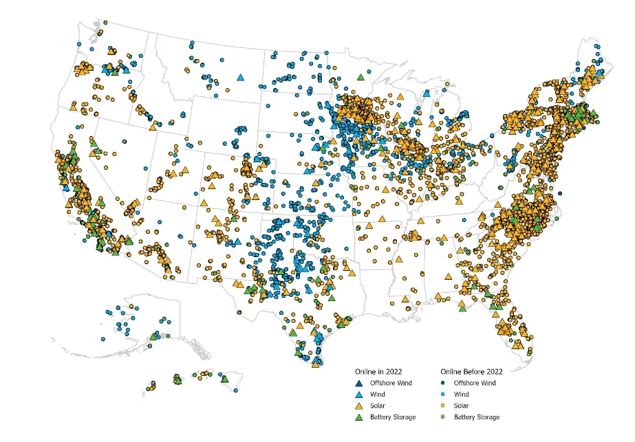 A Map of Energy Facilities Online as of 2022.
