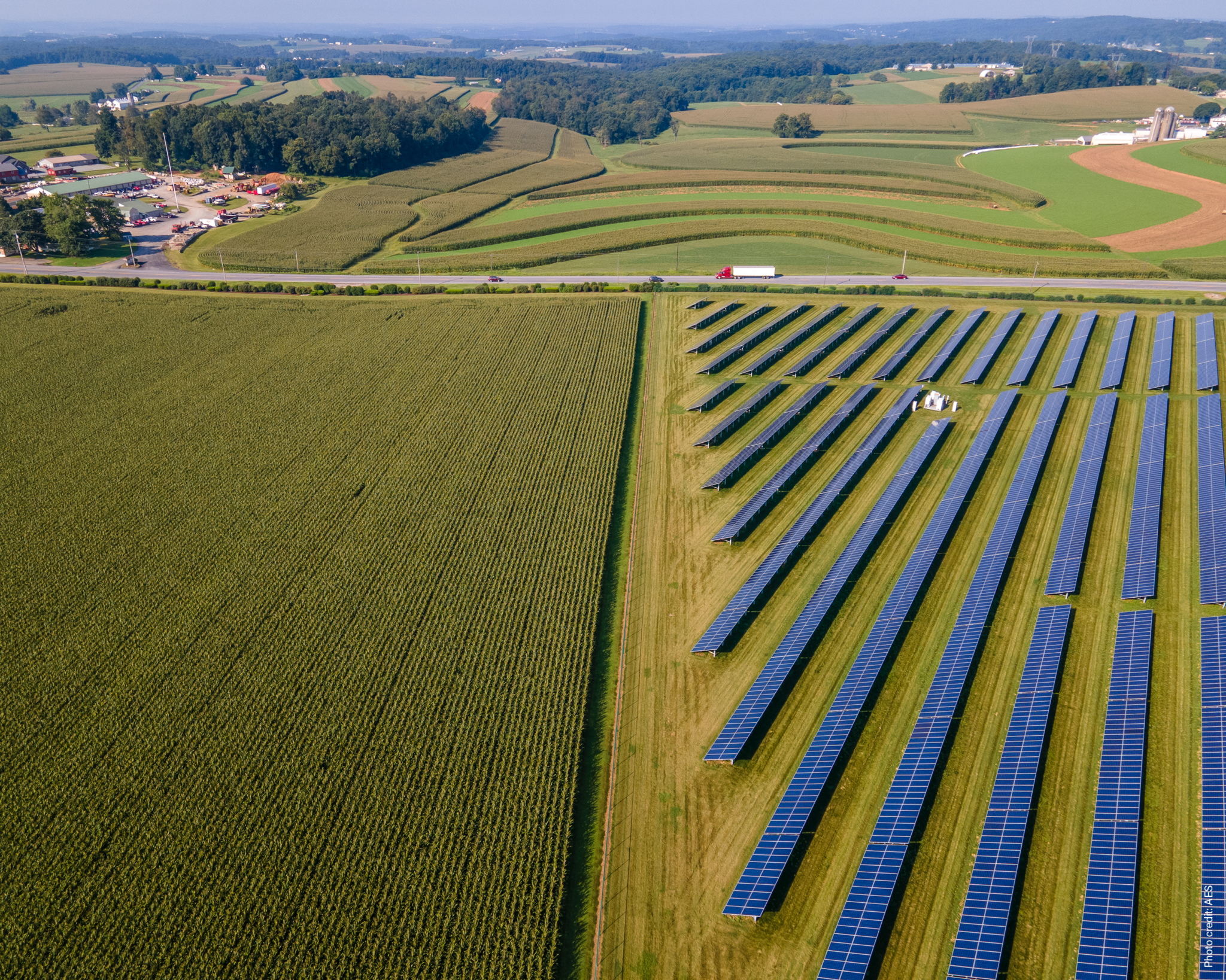 An Aerial View of a Farm Next to a Solar Farm.