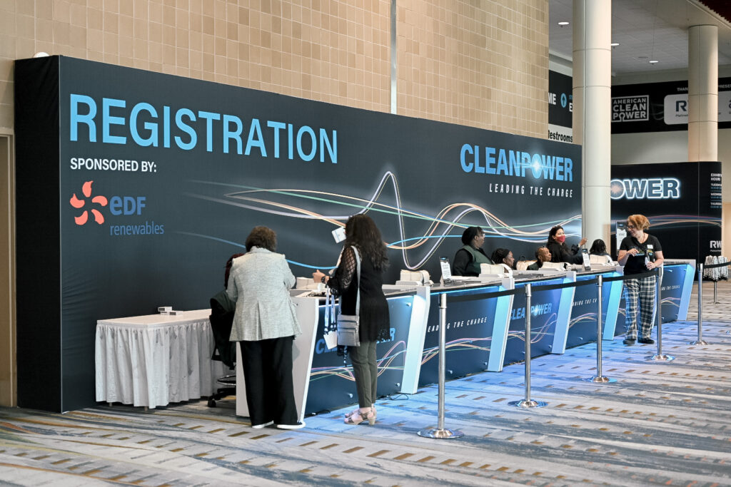 Registration stations at ACP's CLEANPOWER Conference.