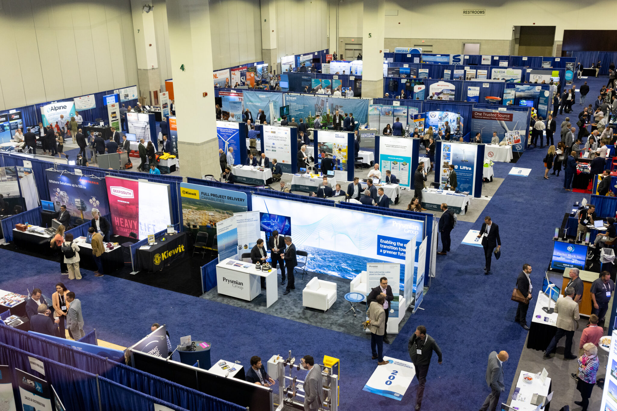 An aerial view of the exhibition hall floor at ACP's Offshore Windpower conference.