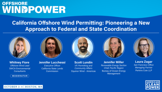 The headshots and descriptions of the speakers for ACP's Offshore Windpower Conference 2023's Offshore Wind Permitting Panel.