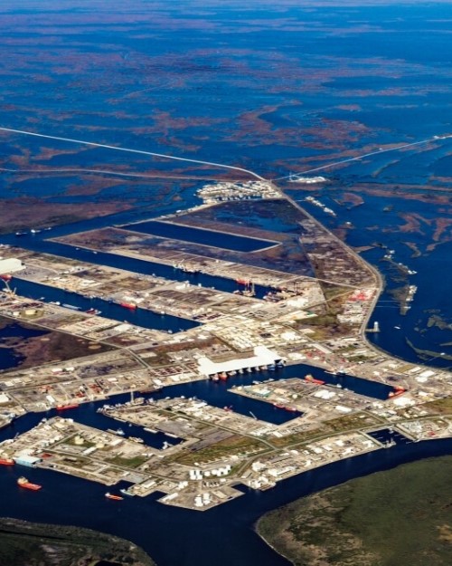 An aerial photograph of Port Fourchon