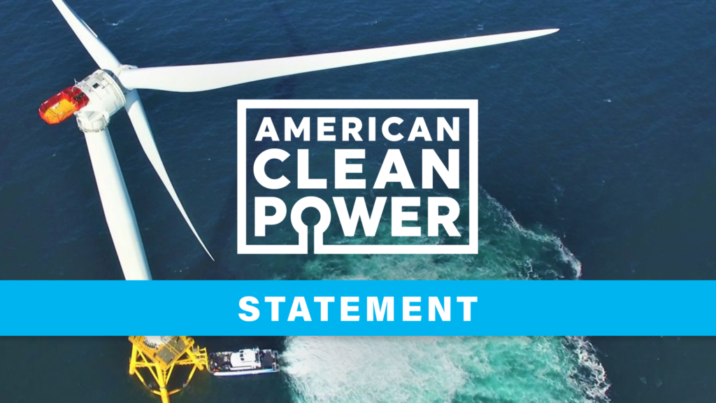 The offshore wind version of ACP Statement cover image, showing an offshore wind turbine with the American Clean Power (ACP) logo on top.