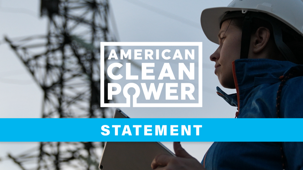 An image of a woman in a hard hat standing in front of a transmission tower, with the ACP logo and the word "Statement" on top.