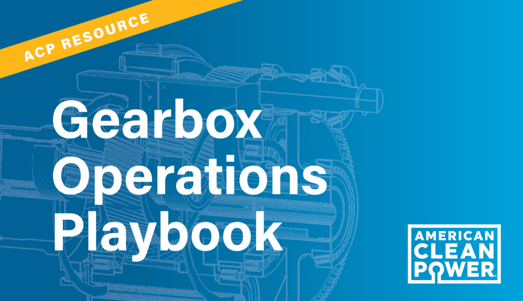 The cover image for ACP's Gearbox Operations Playbook, white text over a light blue background with a gold ribbon that says "ACP Resource."