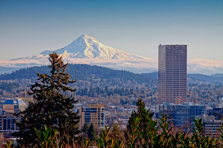 City of Portland with Mount Hood