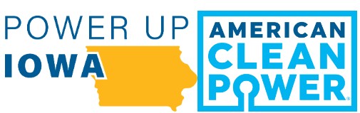 The logos for Power Up Iowa and the American Clean Power association (ACP).