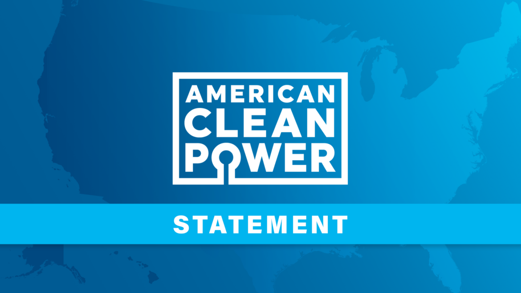 A blue outline of the United States, overlain with the American Clean Power logo and the word "Statement."