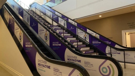 An example of escalator clings, a sponsorship opportunity with ACP conferences and events.