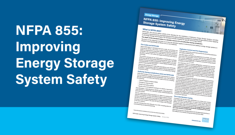 Promotional image for ACP's NFPA 855 explainer, featuring a document superimposed on a blue background.