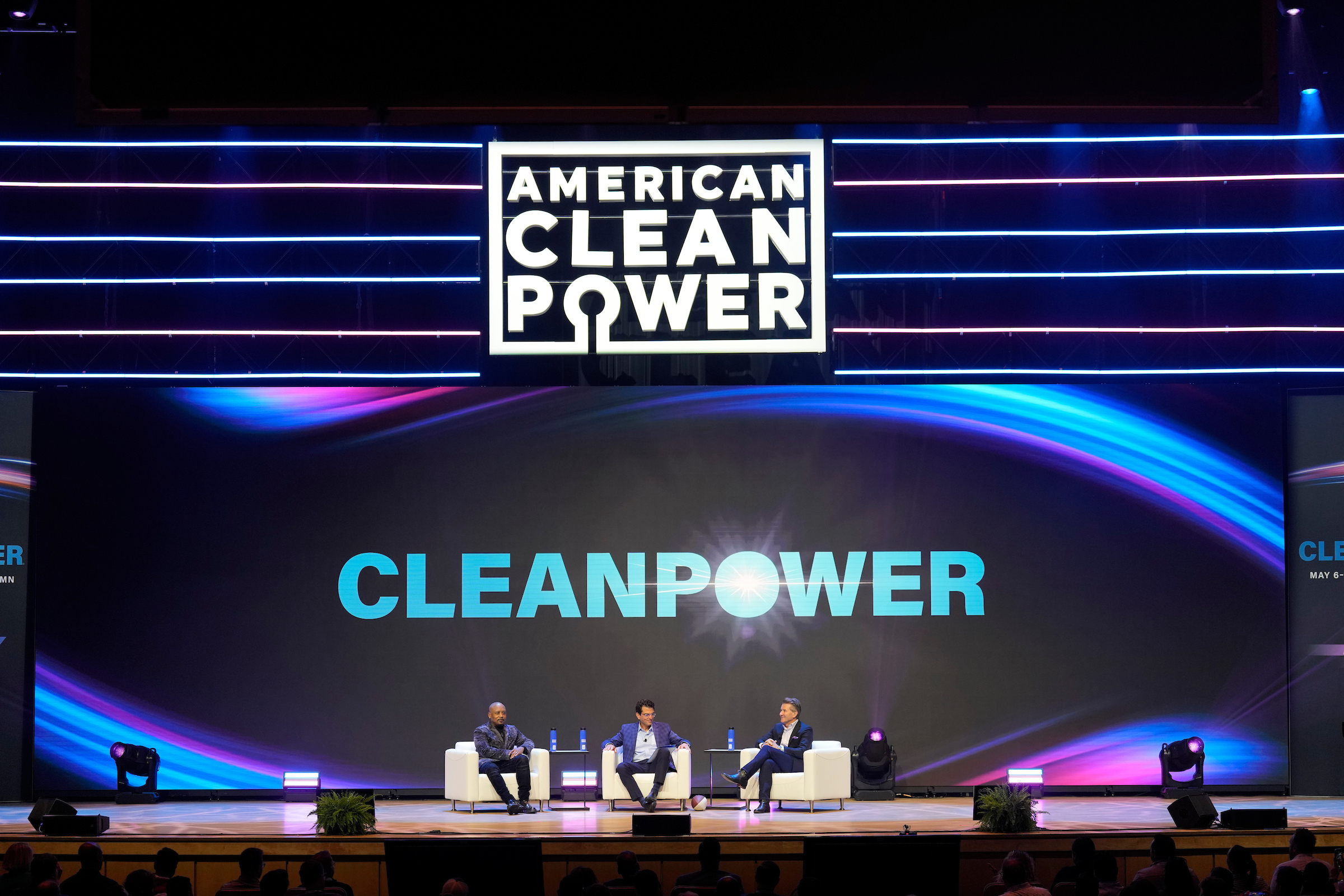 left to right: David Urban, Jason Grumet, Donna Brazille sitting on a panel at the C;EANPOWER 2024 Opening General Session