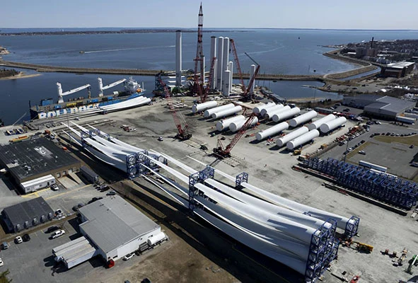 The marshalling port for Vineyard Wind 1, at the New Bedford Marine Commerce Terminal in New Bedford, MA.