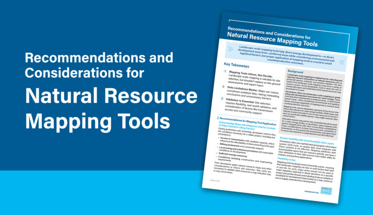 Featured resource image for the fact sheet for Natural Resource Mapping Tools. Fact sheet superimposed on a blue background with the title in text.