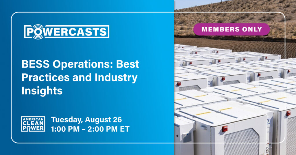 PowerCast image with title: BESS Operations: Best Practices and Industry Insights with photo of BESS
