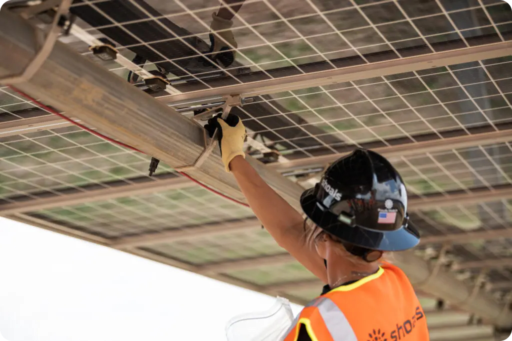 Shoals worker installing utility-scale solar projects 